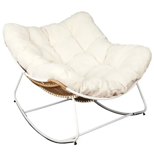 Fauteuil à Bascule Blanc Avec Assise Capitonnée Et Bouclettes - Merida