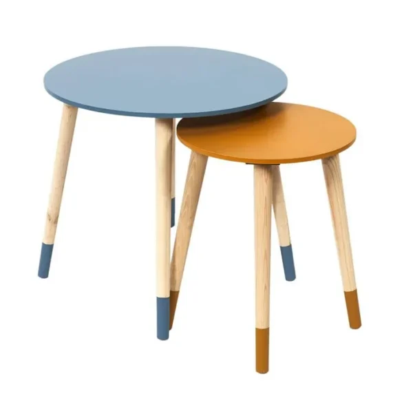 Tables Gigognes Scandinaves Bicolores Bleu Et Ocre - Pony