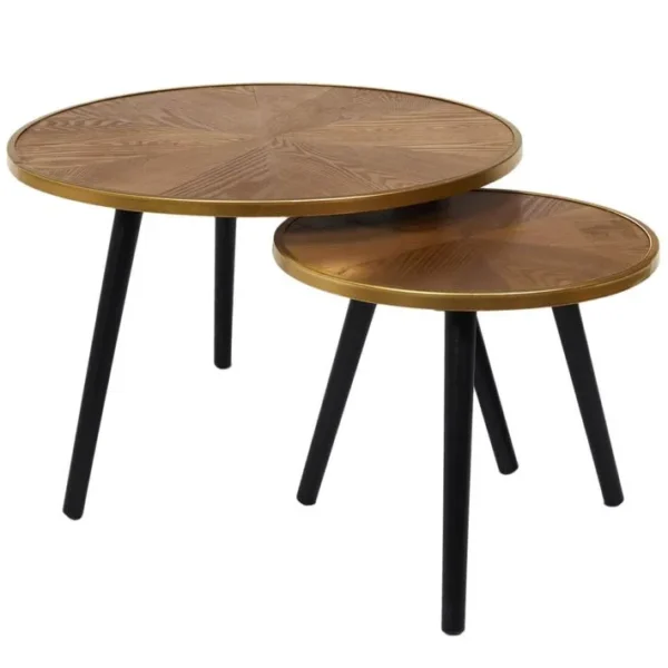 Tables Gigognes Plateau Effet Bois Cerclage Or - Gauthier