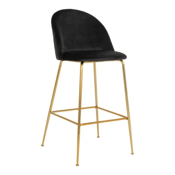 Lot De 2 Chaises Hautes Velours Noir Et Pieds Métal Doré - Meyrin