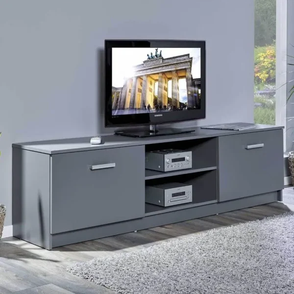 ALTOBUY Meuble TV 2 Portes 2 Niches Coloris Gris Graphite - Zeine