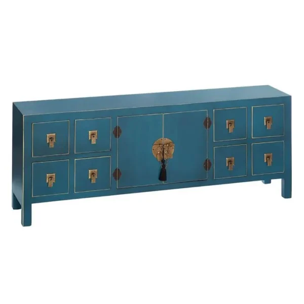 ALTOBUY Meuble TV 2 Portes 8 Tiroirs Coloris Bleu - Ivana