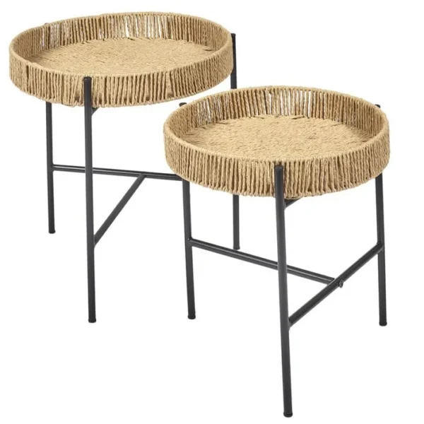 Tables Gigogne En Métal Noir Avec Plateaux Amovibles Façon Cordage - Cordy