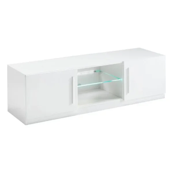 ALTOBUY Meuble TV 2 Portes Moderne Laqué Blanc Avec LEDs - Clark