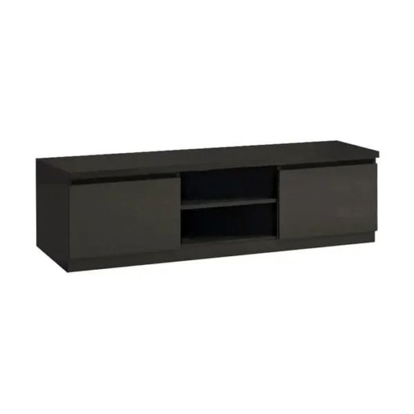 ALTOBUY Meuble TV 2 Portes Laqué Noir Brillant - Deyton