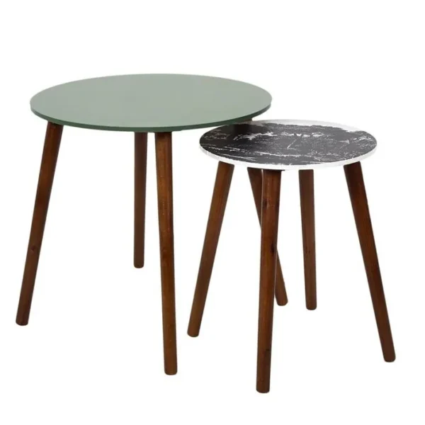 Duo De Tables Gigognes Coloris Vert Et Motif Forêt - Vossa