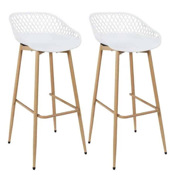 Lot De 2 Tabourets Blancs Pieds Effet Bois Verni - Tressie