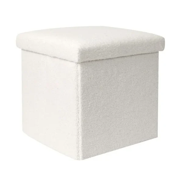 Coffre Pouf Pliable Blanc Tissu Bouclettes - Floki