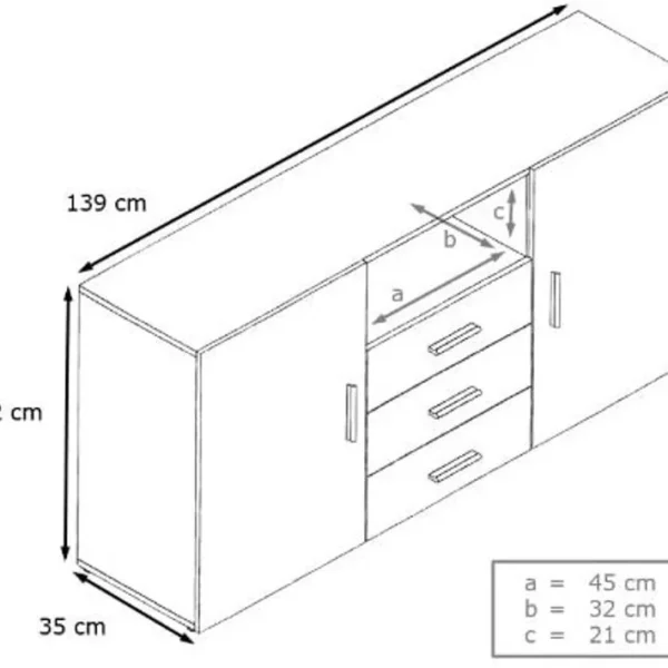 Bahut Noir Mat Et Blanc Brillant 139 Cm