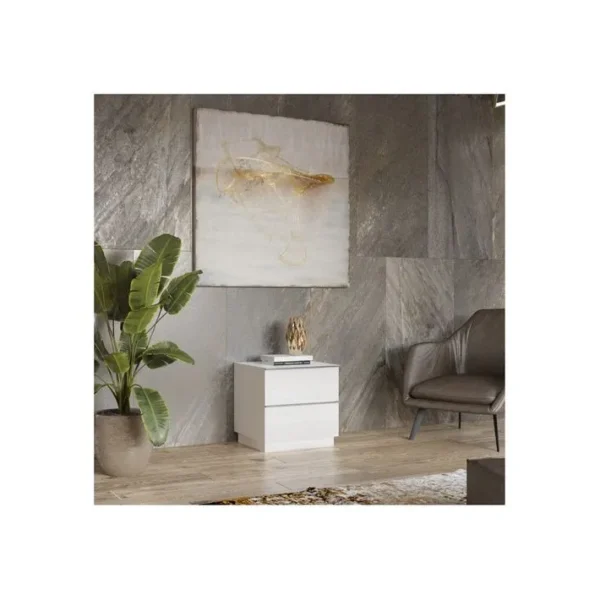 Petit Meuble TV Ou Meuble Dappoint 50cm Collection Zante Avec 2 Tiroirs. Couleur Blanc Brillant.