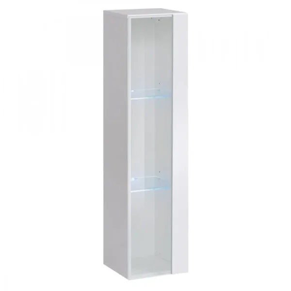 Vitrine Suspendue Blanche Petit Modèle Avec 1 Porte Vitrée Et Éclairage LED Inclus