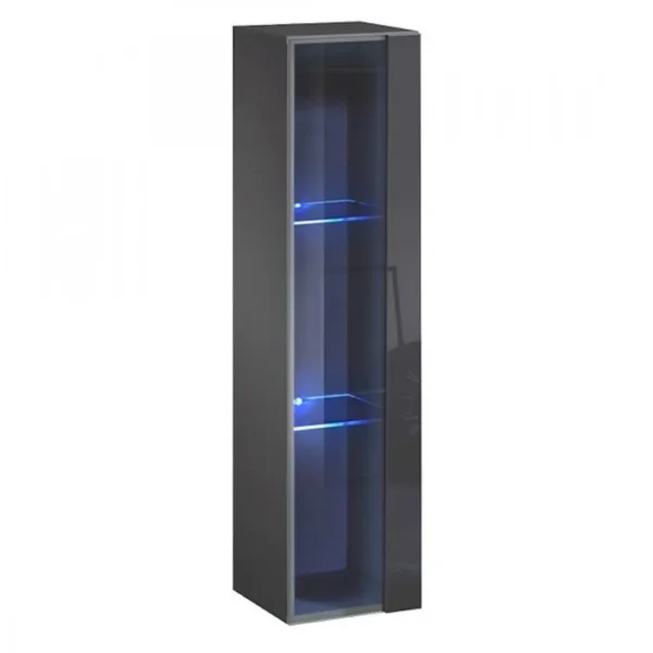 Vitrine Suspendue Grise Petit Modèle Avec 1 Porte Vitrée Et Éclairage LED Inclus. Collection Switch