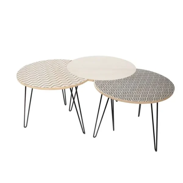 Trio De Tables Gigognes - Beige Et Noire - H. 36cm