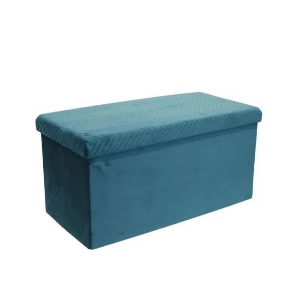 Banc De Rangement Pliable Design Velours Meli - L. 76 X H. 38 Cm - Bleu