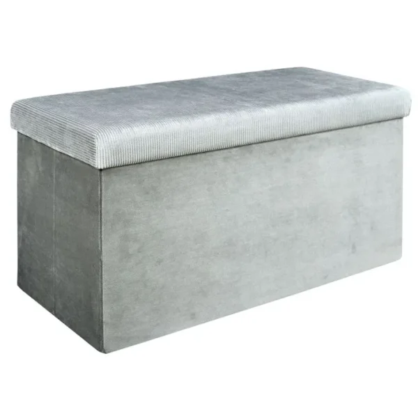 Coffre Banc Pliable Design Velours Giulia - L. 76 X H. 38 Cm - Gris