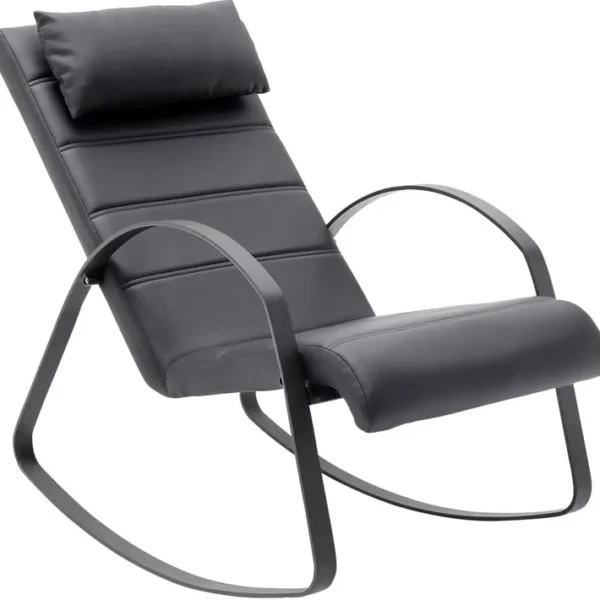 Fauteuil Relax En Métal Et Simili-cuir Coloris Noir - L. 67 X H. 90 X P. 115 Cm