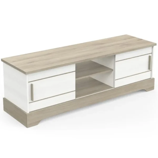 Banc TV Coloris Chêne Kronberg / Blanc - L. 150 X P. 45 X H. 50 Cm