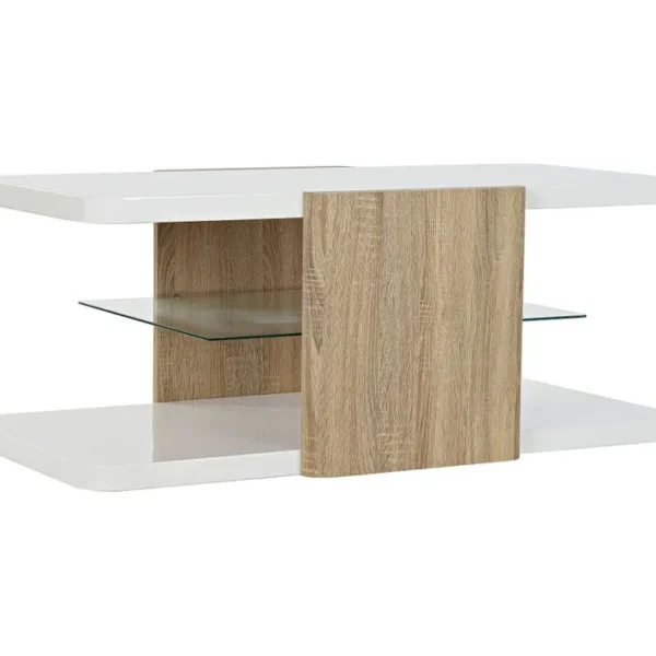 Table Meuble TV En Bois Mdf Blanc Avec 1 Étagère En Verre - L. 110 X H. 45 X P. 60 cm