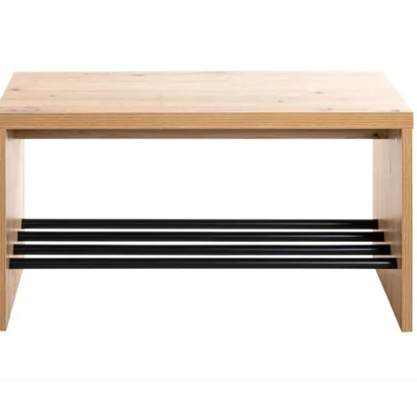 Banc En Mdf Coloris Chêne Et Acier Noir - Longueur 70 X Hauteur 40 X Profondeur 30 Cm