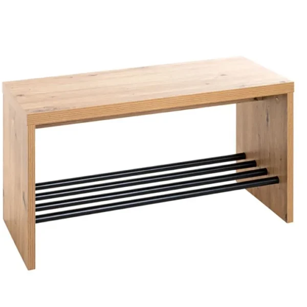 Banc En Mdf Coloris Chêne Et Acier Noir - Longueur 70 X Hauteur 40 X Profondeur 30 Cm