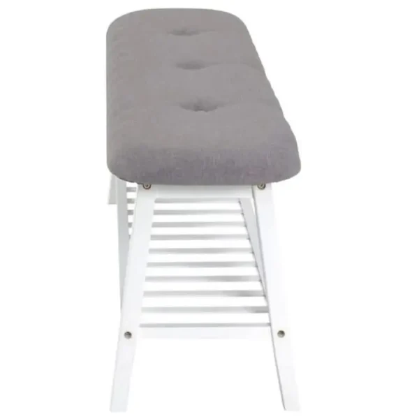 Banc En Bambou Laqué Blanc Et Tissu Coloris Gris - Longueur 100 X Hauteur 44 X Profondeur 30 Cm