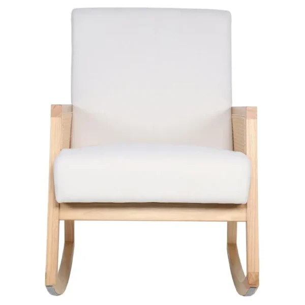 Fauteuil À Bascule, Chaise Berçante Rembourrée En Microfibre Crème/bois Naturel