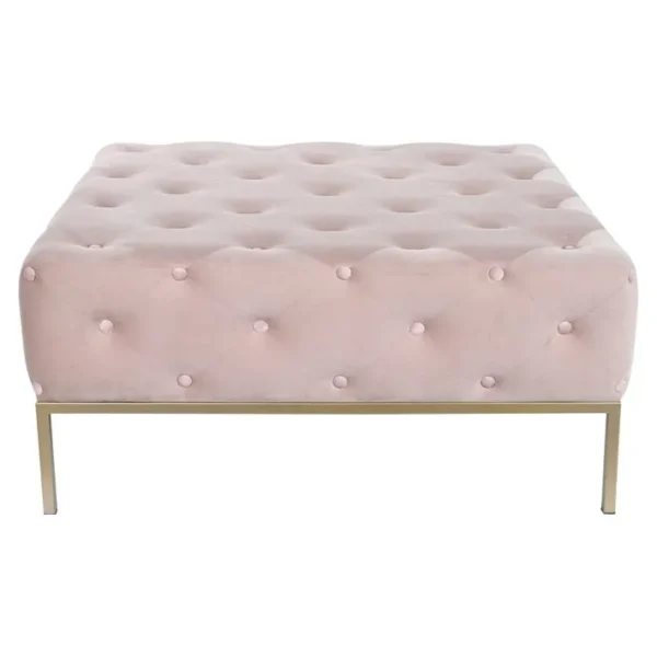 Banquette Capitonnée En Polyester Rose Et Métal Doré - L. 100 X P. 100 X H. 45 Cm