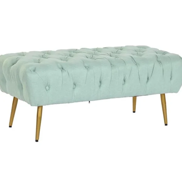 Banquette En Polyester Vert Et Métal Doré - Longueur 103 X Profondeur 46 X Hauteur 42 Cm