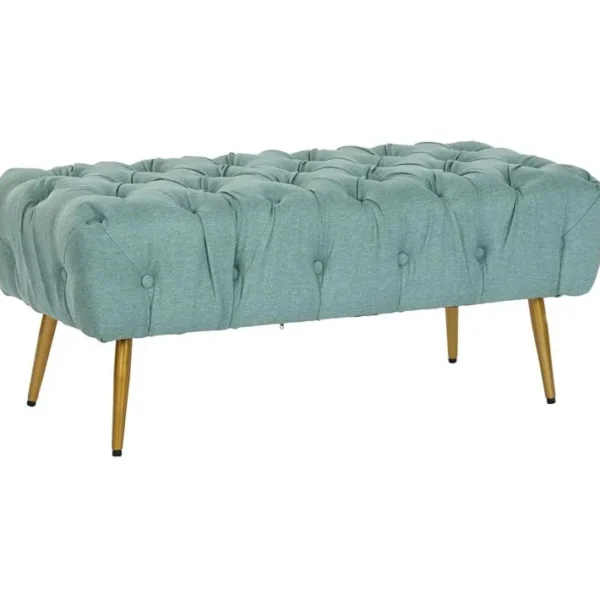 Banquette En Polyester Vert Et Métal Doré - Longueur 103 X Profondeur 46 X Hauteur 43 Cm