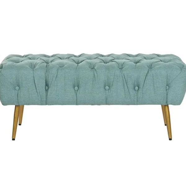 Banquette En Polyester Vert Et Métal Doré - Longueur 103 X Profondeur 46 X Hauteur 43 Cm