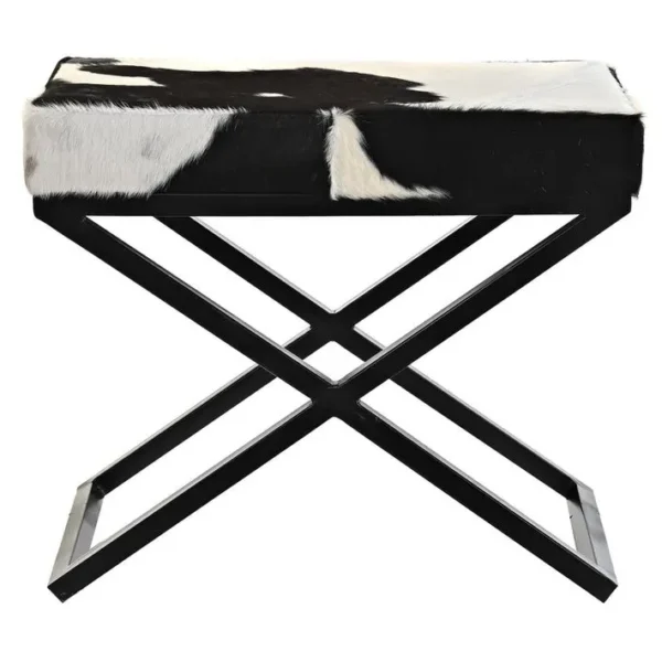 Banc En Métal Et Cuir Coloris Blanc, Noir - Longueur 60 X Profondeur 40 X Hauteur 50 Cm