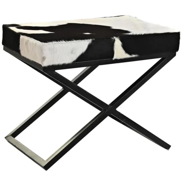 Banc En Métal Et Cuir Coloris Blanc, Noir - Longueur 60 X Profondeur 40 X Hauteur 50 Cm