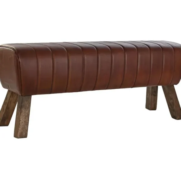 Banquette Rectangulaire En Cuir Et Bois Coloris Marron - L. 126 X P. 36 X H. 53 Cm