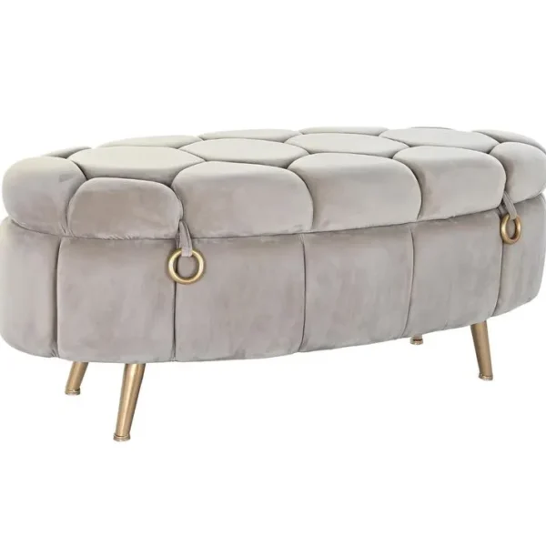 Banquette En Polyester Beige Et Métal Doré - Longueur 125 X Profondeur 55 X Hauteur 53 Cm