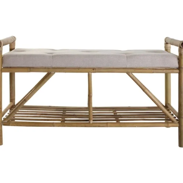 Banquette En Bambou Coloris Naturel - Longueur 100 X Profondeur 44 X Hauteur 55 Cm