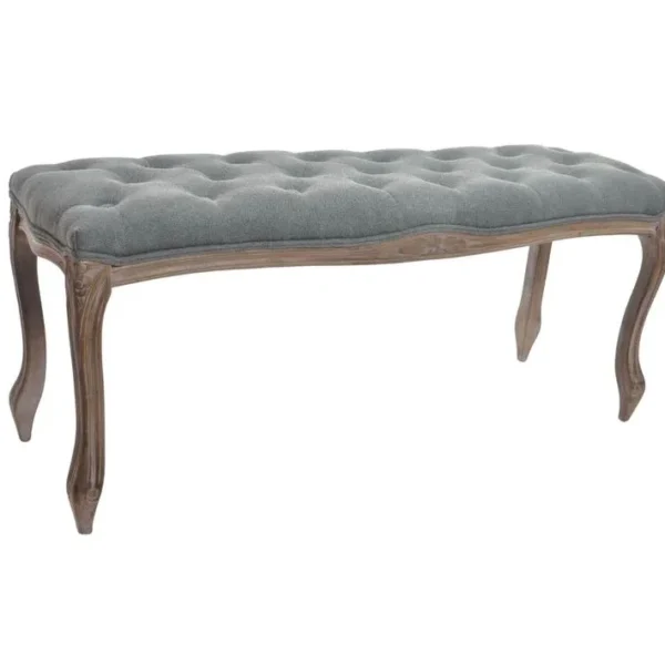 Banquette En Polyester Gris Et Bois De Sapin Naturel - L. 112 X P. 36 X H. 48 Cm