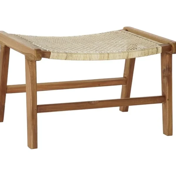 Banc En Bois De Teck Et Rotin Coloris Naturel - Longueur 65 X Profondeur 47 X Hauteur 40 Cm