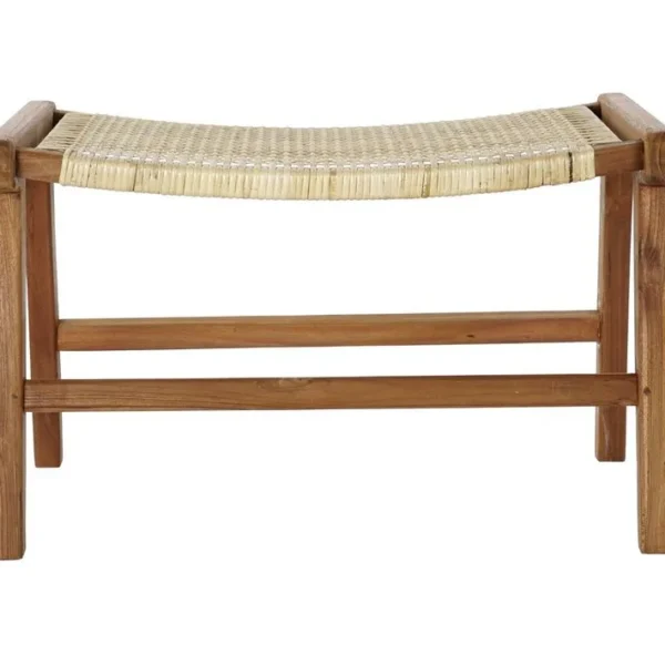 Banc En Bois De Teck Et Rotin Coloris Naturel - Longueur 65 X Profondeur 47 X Hauteur 40 Cm