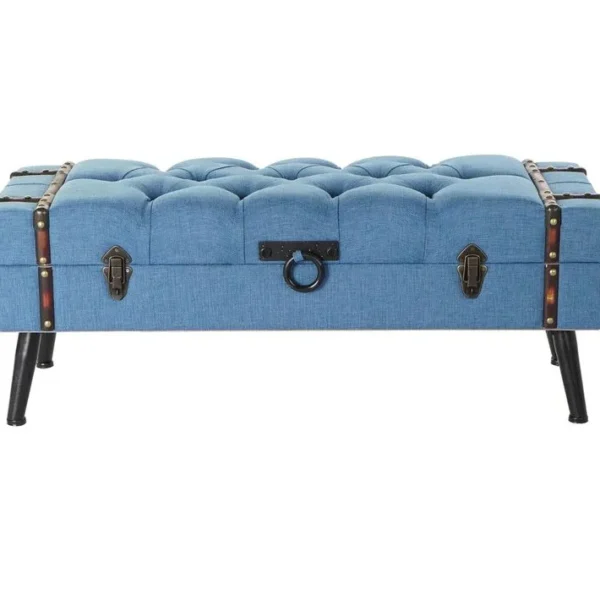 Banquette En Polyester Bleu Et Métal Noir - Longueur 102 X Profondeur 42 X Hauteur 40 Cm