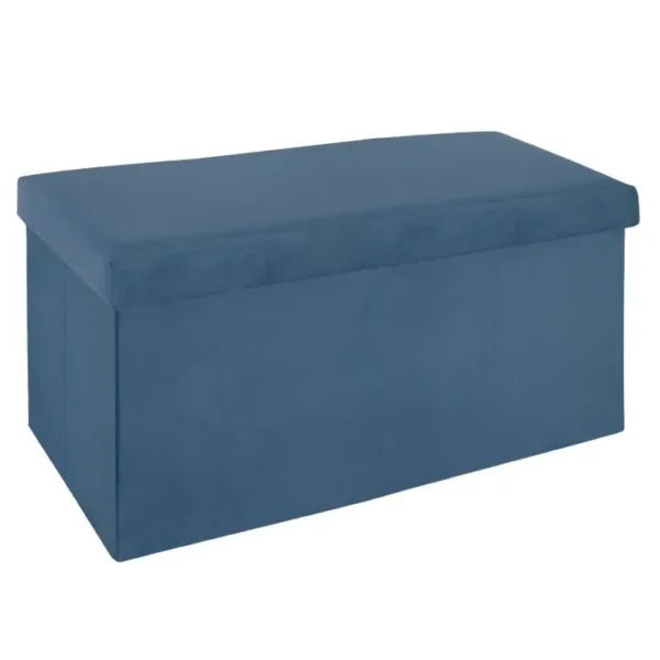 Banquette Coffre Pliable Velours Tess - L. 76 X H. 38 Cm - Bleu Foncé