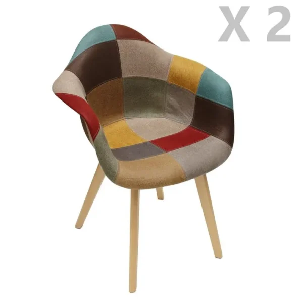 2 Fauteuils Design Scandinave Patchwork - Marron