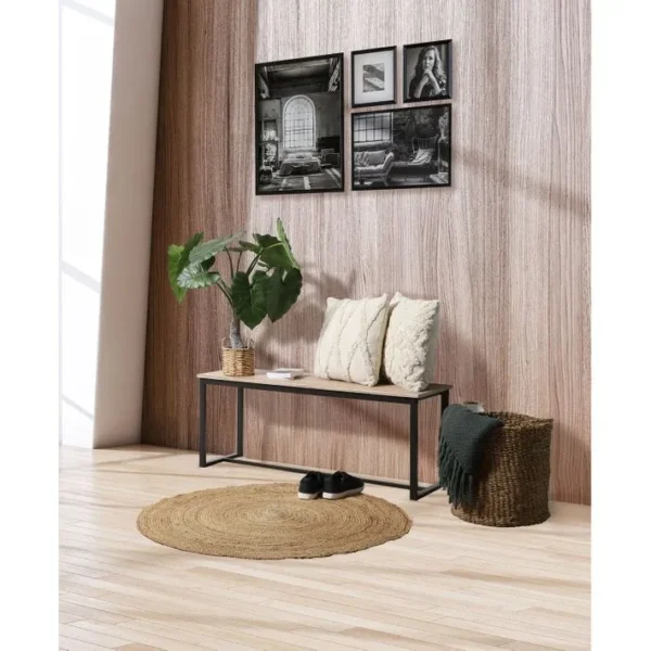 Banc Dintérieur Dock En Mdf Et Métal - H.45cm X L.120 Cm - Beige Et Noir