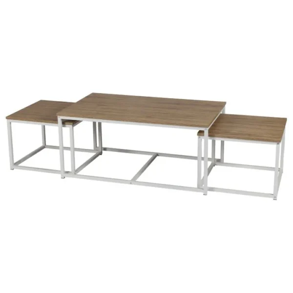 Trio De Tables Basses La Casa Blanca En Bois Et Métal - Marron Et Blanc