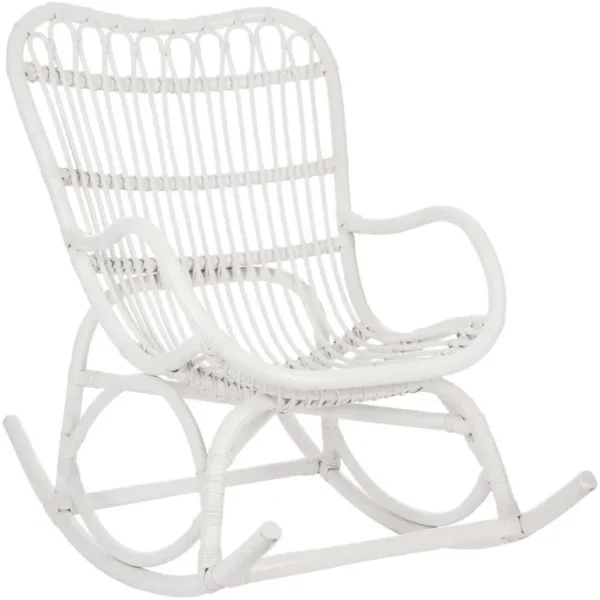 Fauteuil à Bascule Blanc Rotin 110x70x97cm