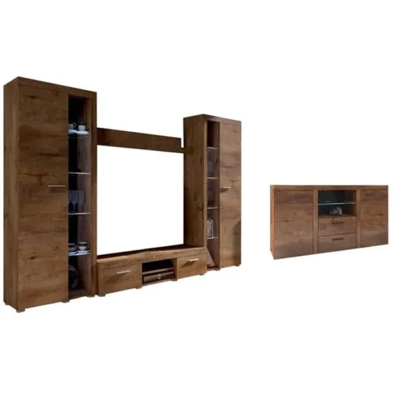 AZURA HOME DESIGN Ensemble Meuble TV Rumba Xl 300 Cm - Couleur: Chêne - Avec Buffet