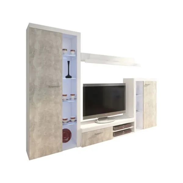 AZURA HOME DESIGN Ensemble Meuble TV Rumba 120 Cm - Couleur: Blanc-beton - Sans Buffet