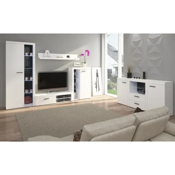 AZURA HOME DESIGN Ensemble Meuble TV Rumba 120 Cm - Couleur: Blanc - Avec Buffet