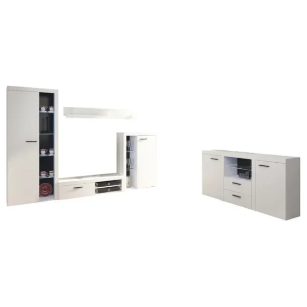 AZURA HOME DESIGN Ensemble Meuble TV Rumba 120 Cm - Couleur: Blanc - Avec Buffet