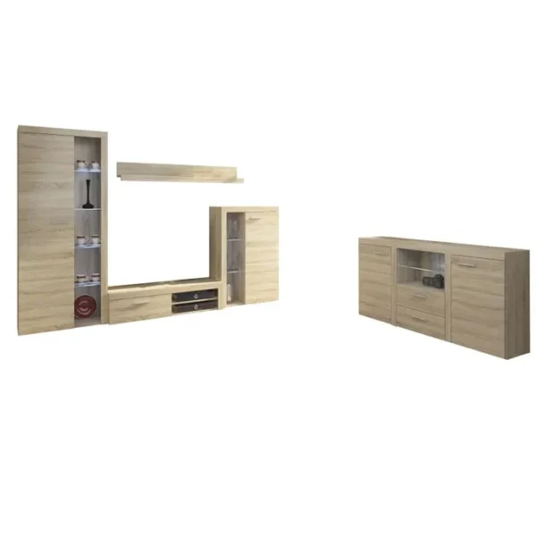 AZURA HOME DESIGN Ensemble Meuble TV Rumba 120 Cm - Couleur: Chêne Sonoma - Avec Buffet