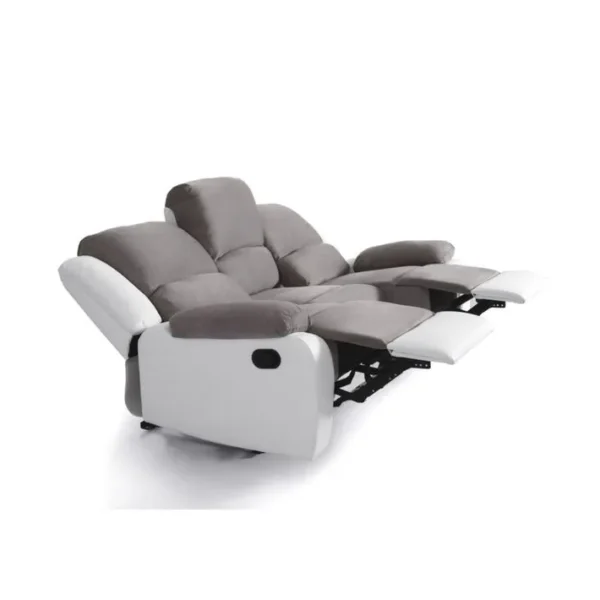 Relax Canapé De Relaxation En Simili Et Tissu 3 Places - 190x93x96 Cm - Gris Et Blanc